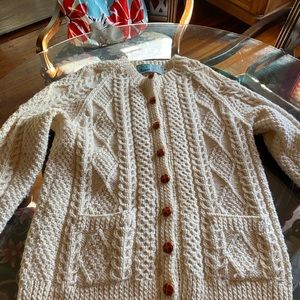 John Molloy-Pure Virgin Wool cream cable cardigan sweater M